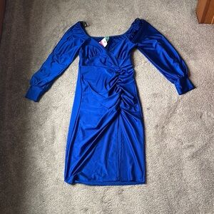 Ipona Collection Ruched Bodycon Dress SIZE M Royal Blue Long Sleeve Cocktail